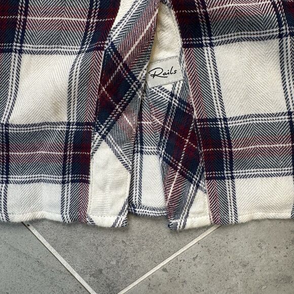 Rails Hunter Plaid Shirt White Teal Merlot Medium Button Down VGUC - Picture 5 of 11
